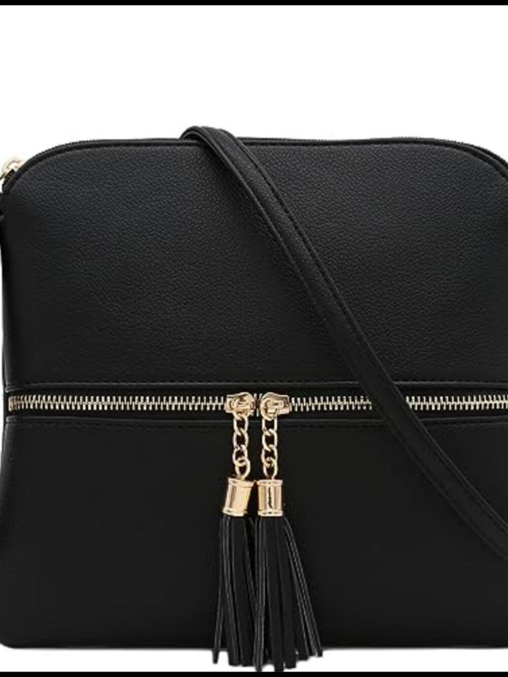 Faux Leather Medium Crossbody Bag with Tassel